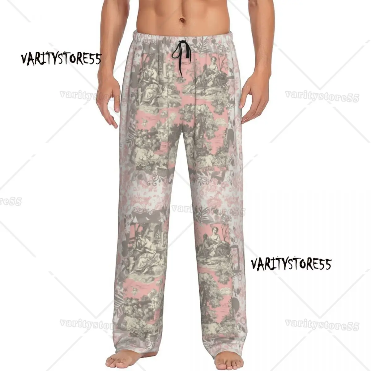 

Мужские пижамные штаны Toile De Jouy на заказ, эластичная одежда для сна с французским мотивом Flora Lounge, низ с карманами