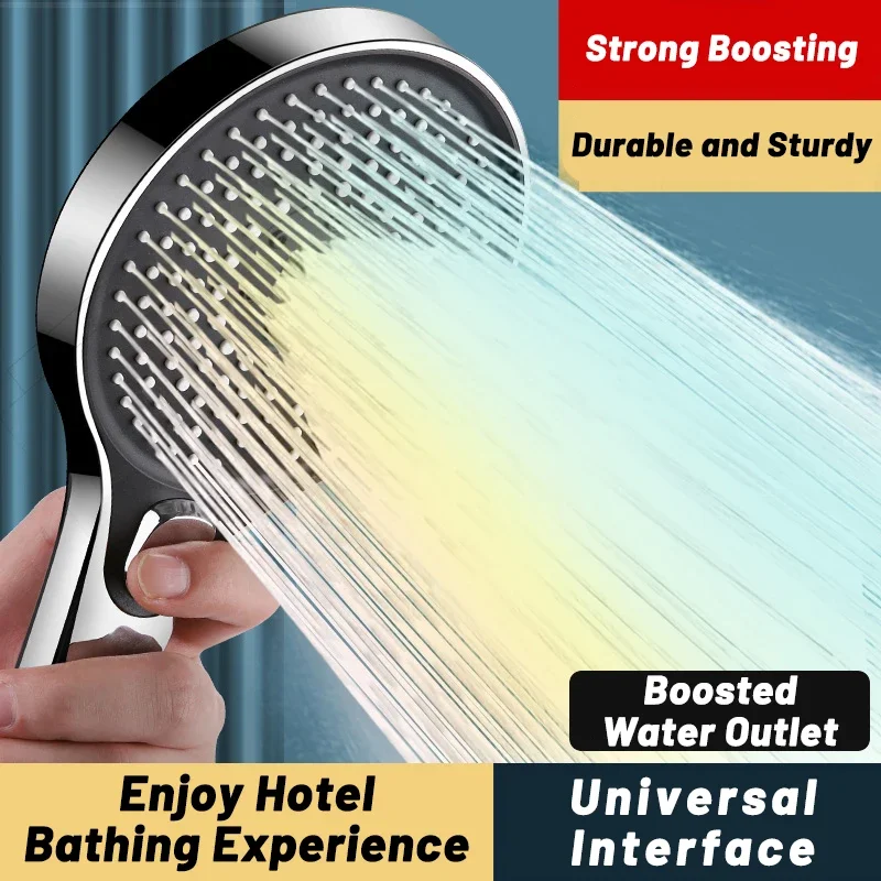 3 Modes Adjustable Shower Head Large Panel High Pressure Pushbutton Shifter ABS Material Silicone Texture Bathroom Accessories