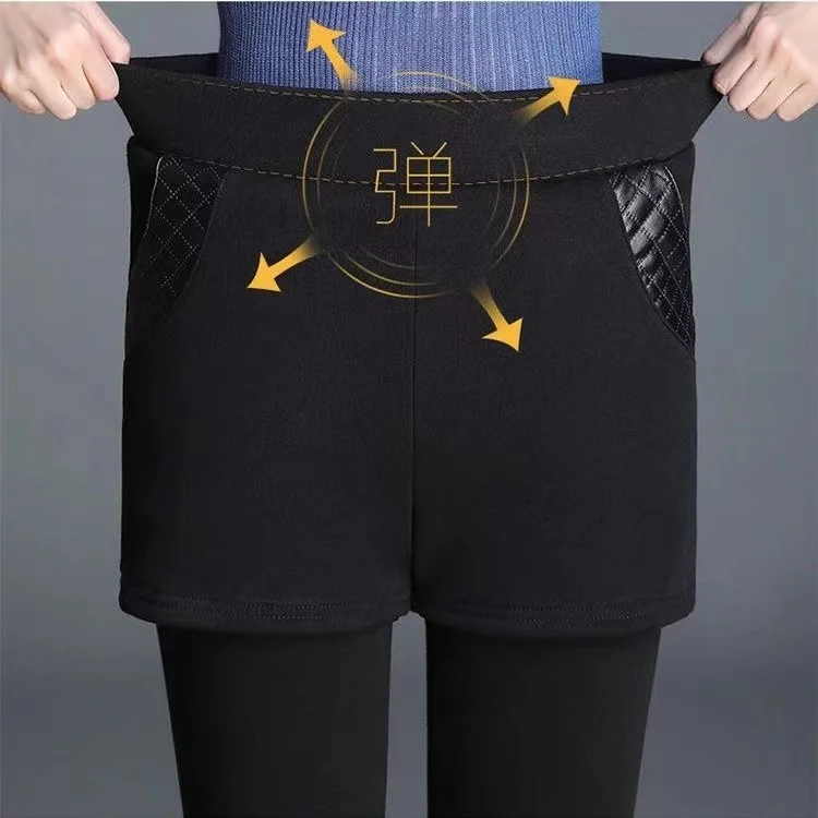 Women's High Waist Fleece Lined Thickened Bottoming Pants Winter Outerwear Short Skirt Warm Small Leggings Casual Scene