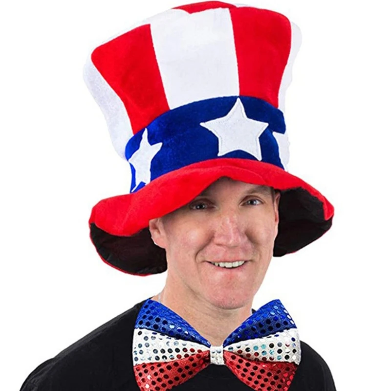 모자 Bowtie 남자 멜빵과 삼촌 애국 의상 미국 국기 테마 삼촌 애국 복장 복장