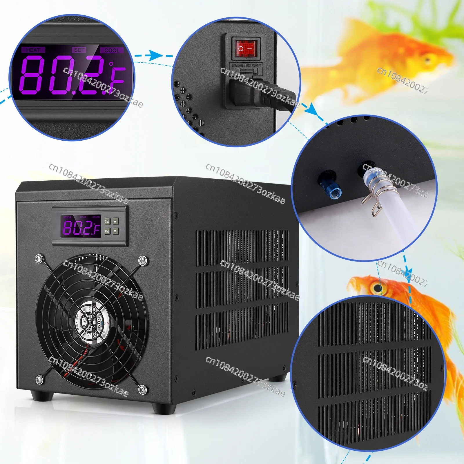 60L Aquarium Water Chiller Fish Tank Cooler Heater System 10-40℃ Temperature Setting Constant Quiet for Home Shrimp Breeding