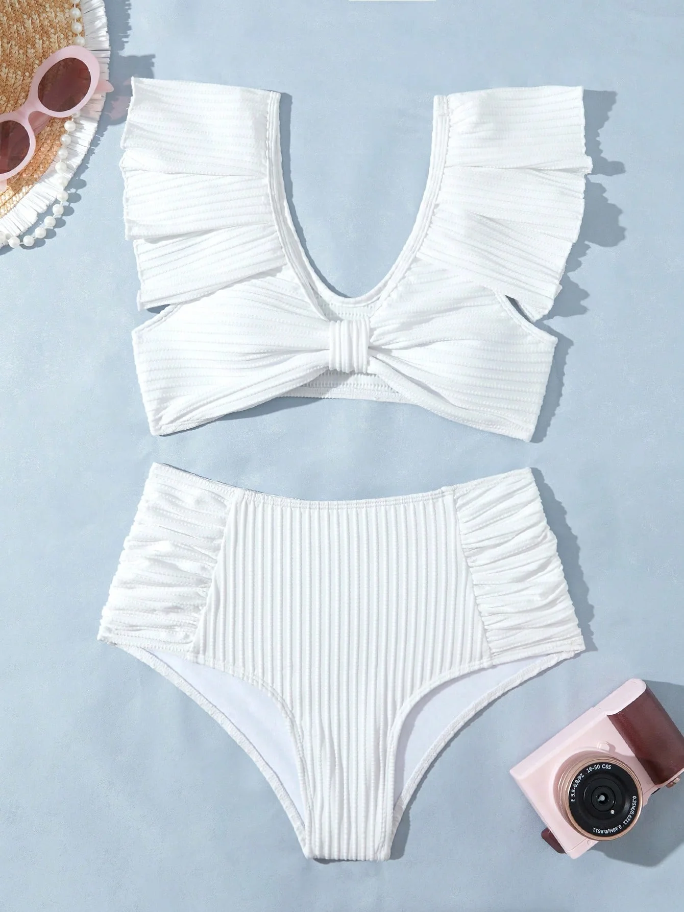 كشكش البيكينيات 2025 الصلبة عالية الخصر ملابس السباحة النساء مثير ملابس السباحة الإناث الاستحمام السباحة لباس سباحة بحر