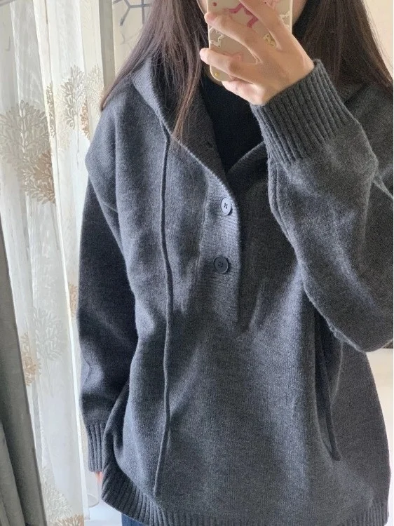 

Loose Fit Korean Sle Lazy Hat ey Long Sve Knitted Sweater Women Autumn Winter New Knitwear Outerwear Top