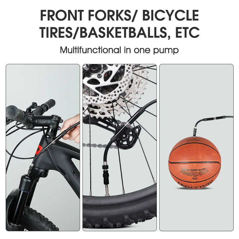 مضخة دراجة محمولة من WEST BIKING، خرطوم طويل، مضخة قدم للدراجة مع مقياس بريستا وصمام شريدر، ملحقات مضخة هواء لإطارات الدراجات