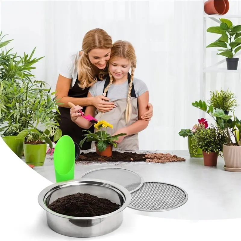 AWAH Sifter Garden Soil Sieve Set, Frame With 3 Interchangeable Mesh Screens 3/6/9Mm For Dirt Sand Rock Compost Filtration