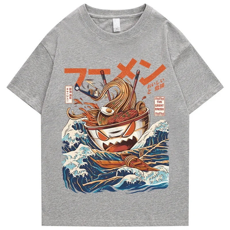 Japanese Harajuku T-Shirt Men Summer Hip Hop TShirts Noodle Ship Cartoon Streetwear Tshirts Short Sleeve Casual Top Cotton Women