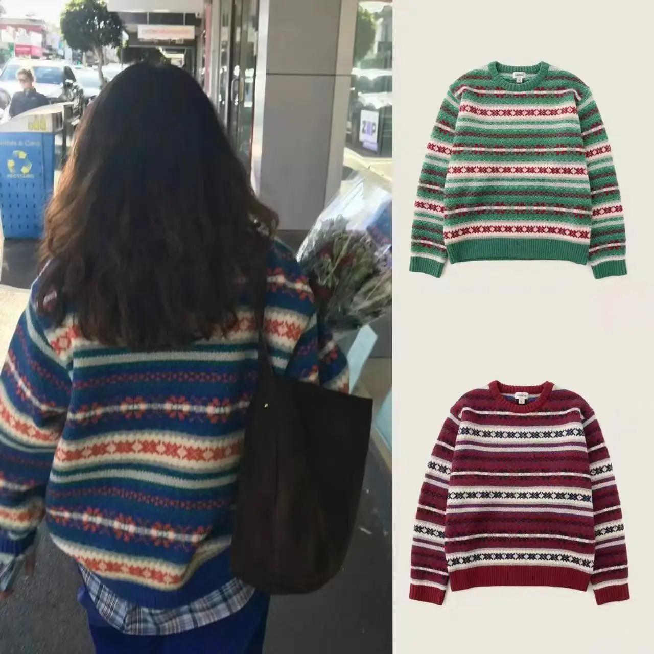 Sienne round Ne Maglione lavorato a maglia Ricamo pesante Casual Vestibilità ampia a righe Vintage Sle Collezione invernale esclusiva online