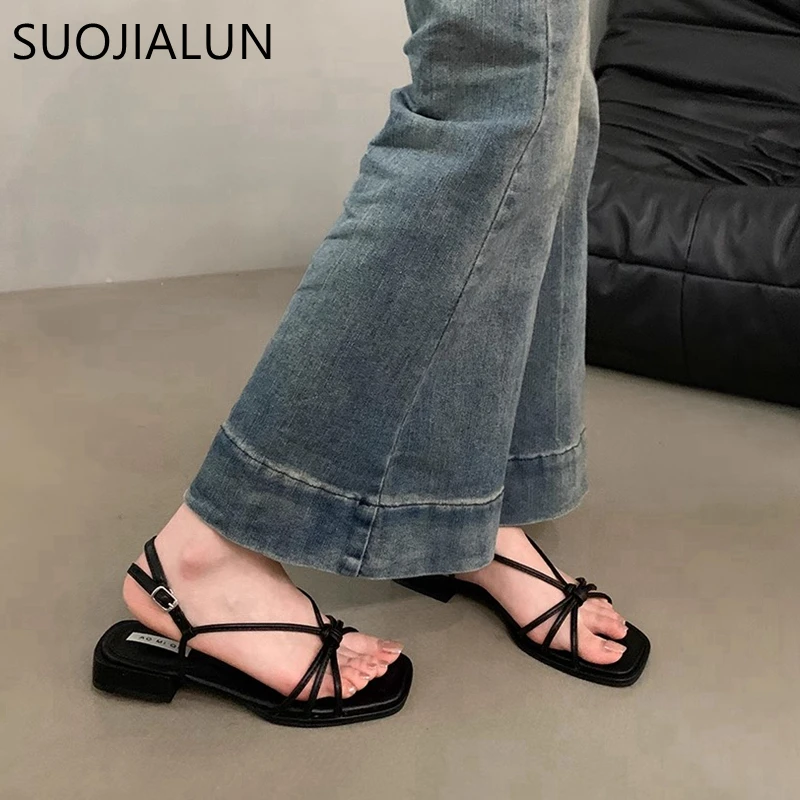 SUOJIALUN 2024 Summer New Brand Women Sandal Fashion Narrow Bnad Ladies Elegant Gladiator Shoes Outdoor Dress Slides Sandal Shoe