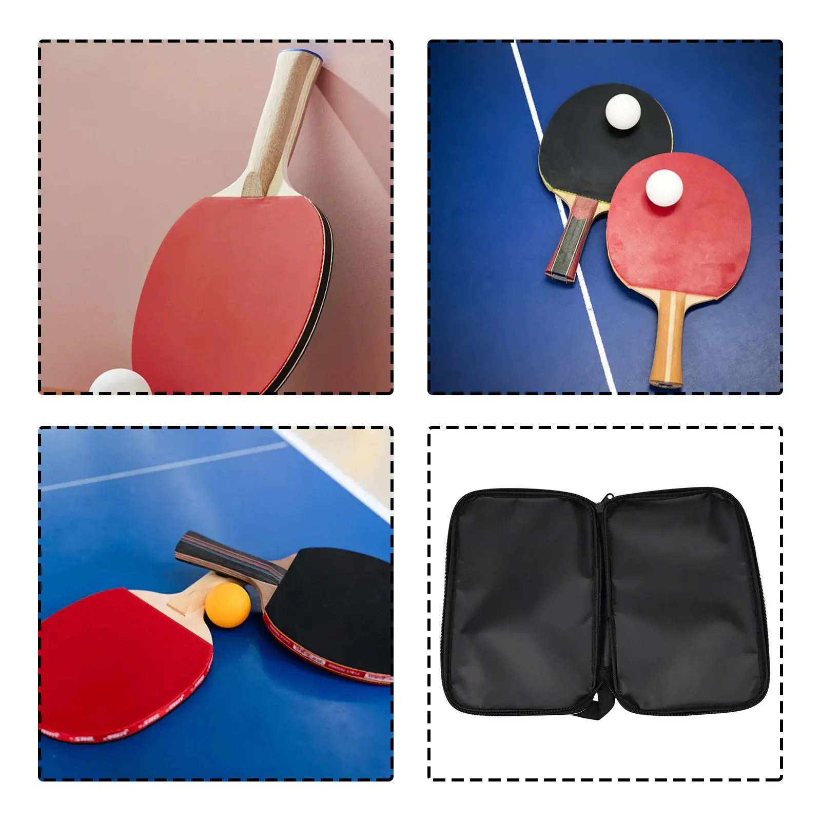 Portable Table Tennis Paddle Case Rectangular Racket Bag With Handle Oxford Fabric Protective Cover For Sports Travel Black