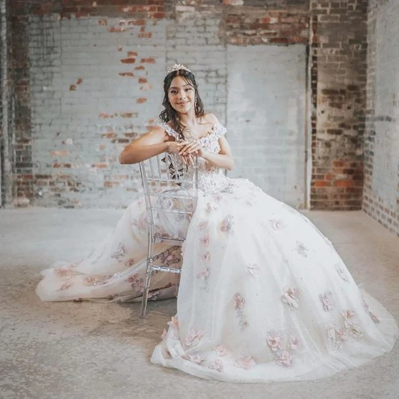 Бальное платье по индивидуальному заказу, платья Quinceanera, милое платье 16, с открытыми плечами и аппликациями, 3D цветы, 15 лет, Vestidos De 15 Anos YQD232