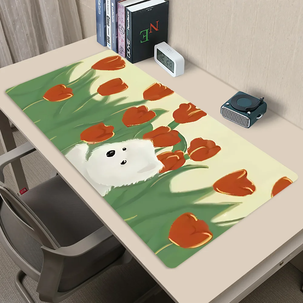 Green Cartoon Little White Dog Mousepad New Arrivals Large Gaming Mousepad L XL XXL Gamer Mouse Pad Size For Keyboards Mat