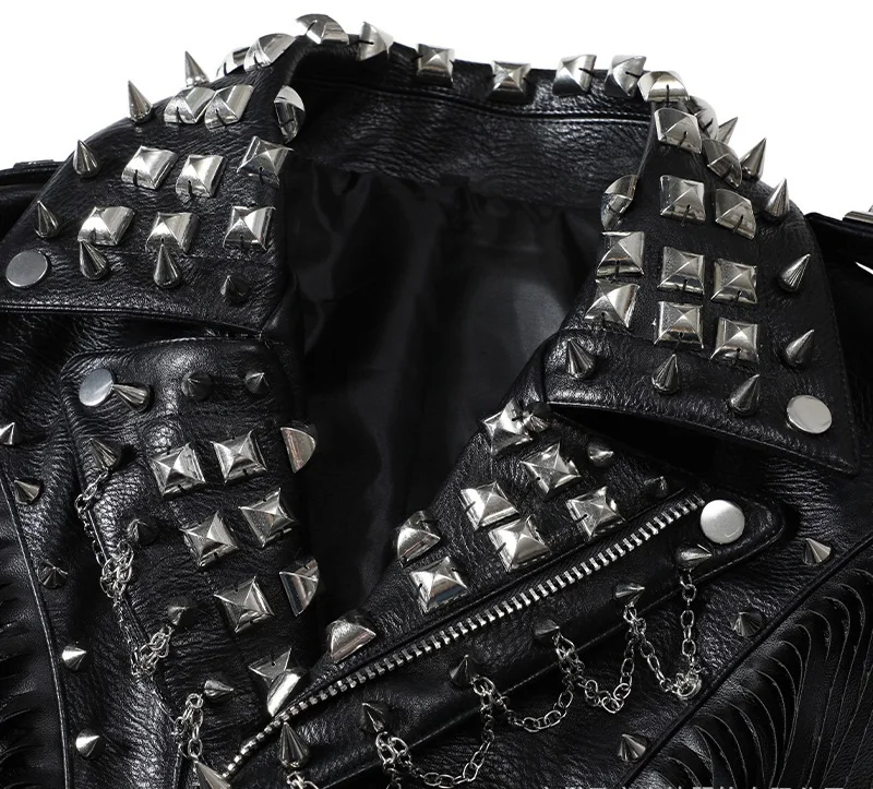 Tassels Rivets Punk Rock Man Women Motobiker Jacket High Street Stage Show Live Music Dance Guitar