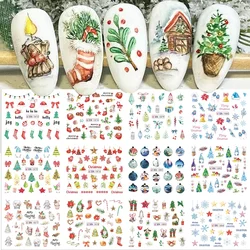 12pcs Merry Christmas Water Nail Sticker Gonk Elk Cookies Snowflake Celebration Ball Sliders Winter New Year Manicure Decor Foil