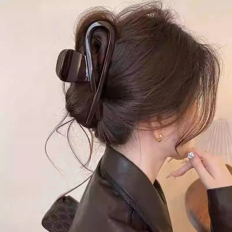 Chocolate Brown Bow Hair Claw Large Barrettes For Women Retro Elegant Hairpins Shark Clip Lady Fashion Hair Clips Hair Accessory