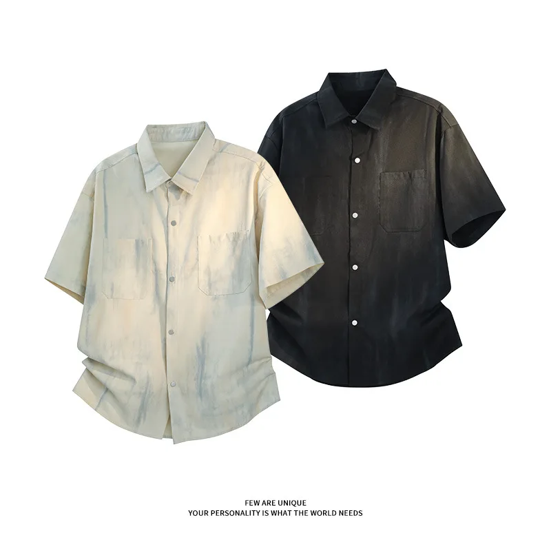 Tie-dye Short-sleeved Shirt Men's 2026 Summer Thin American Tooling Casual Shirt Men's