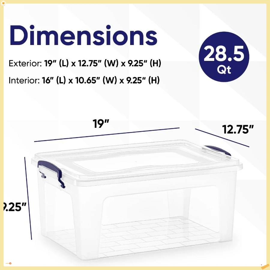 صندوق تخزين بلاستيكي شفاف مع غطاء، حاوية تنظيم سعة 28 لترًا، صندوق مزلاج، حقيبة بلاستيكية قابلة للتكديس للمنزل