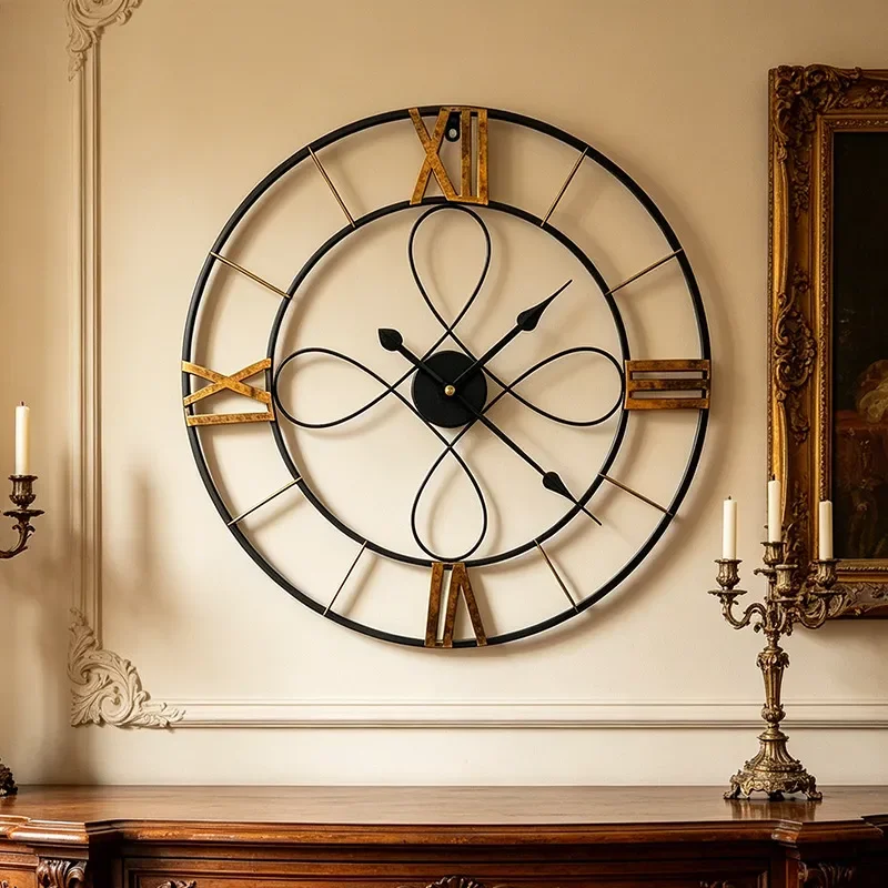 for Amazon Supply Wall Clock Cross Border Simple Retro Decorative Round Wrought Iron Hanging Clock