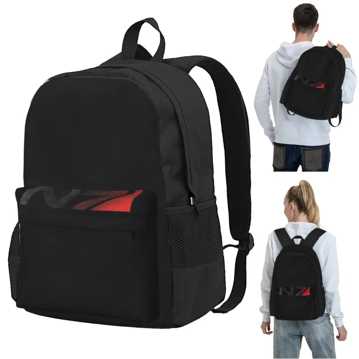 Mass Effect N7 Distressed Logo Backpack Student BookBag Kids School Bag Computer Shoulder Bags for Men Women