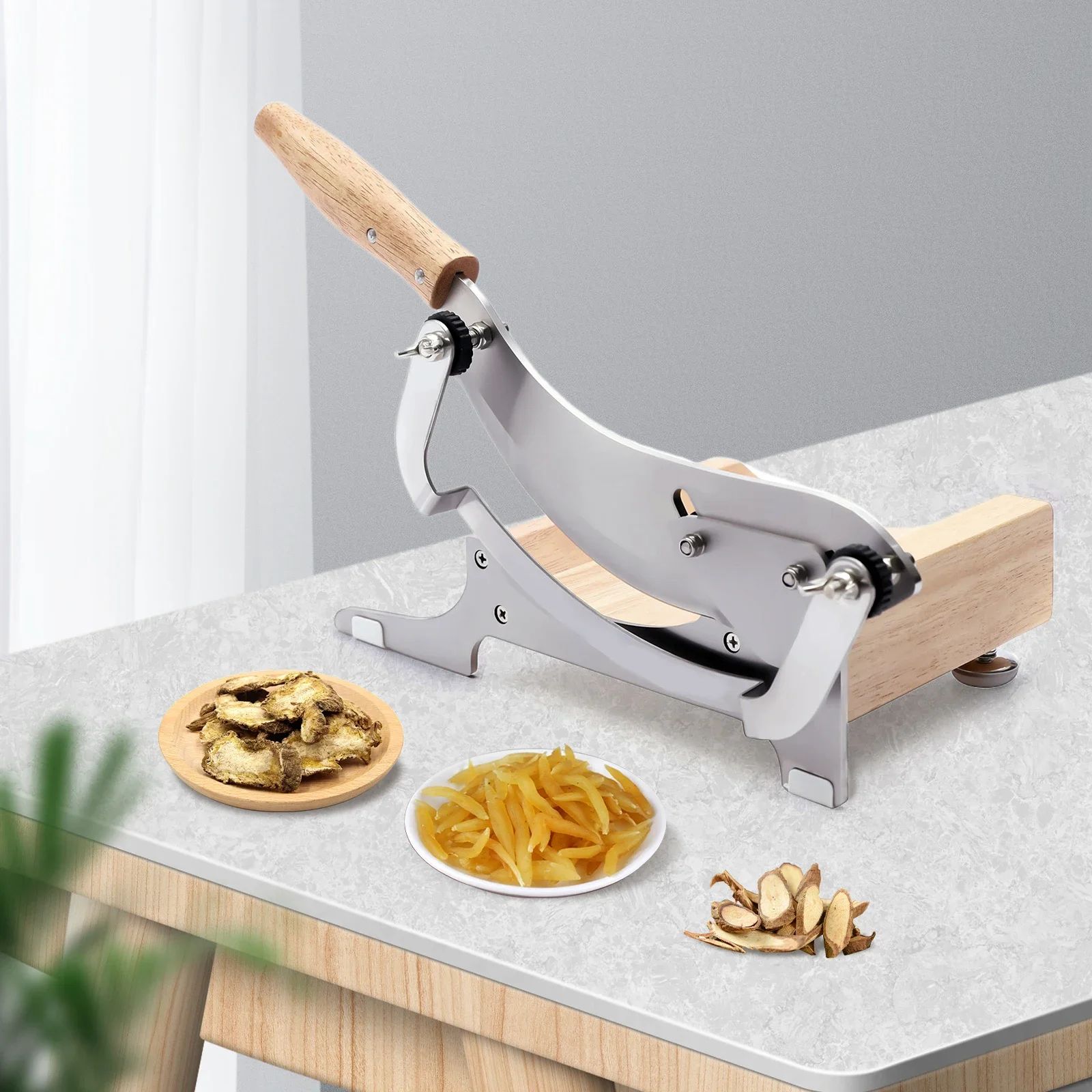 Premium Biltong Slicer – Adjustable Thickness, Curved Blade, Rubber Wood Handle, Safe & Durable