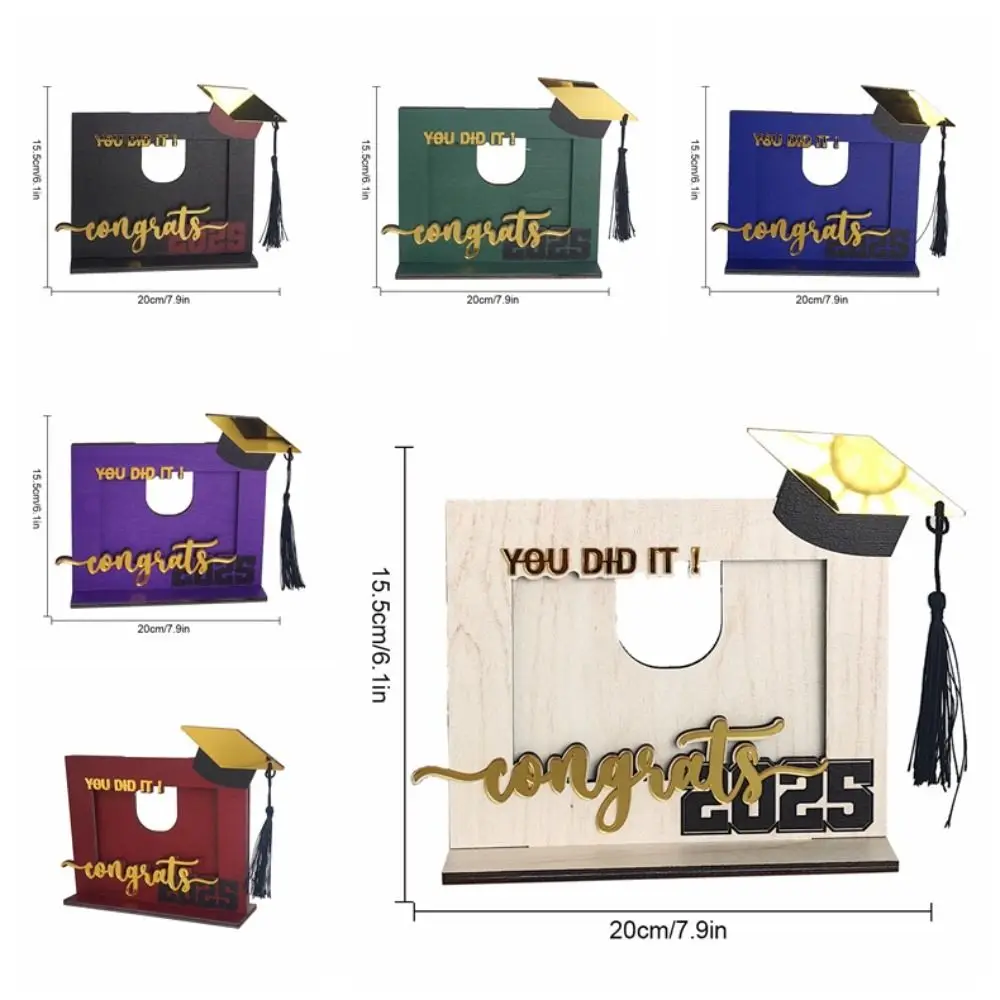 Wooden 2025 Graduation Photo Frame Handmade Festival Wooden Picture Frame Stand with Bachelor Hat Picture Display Stand