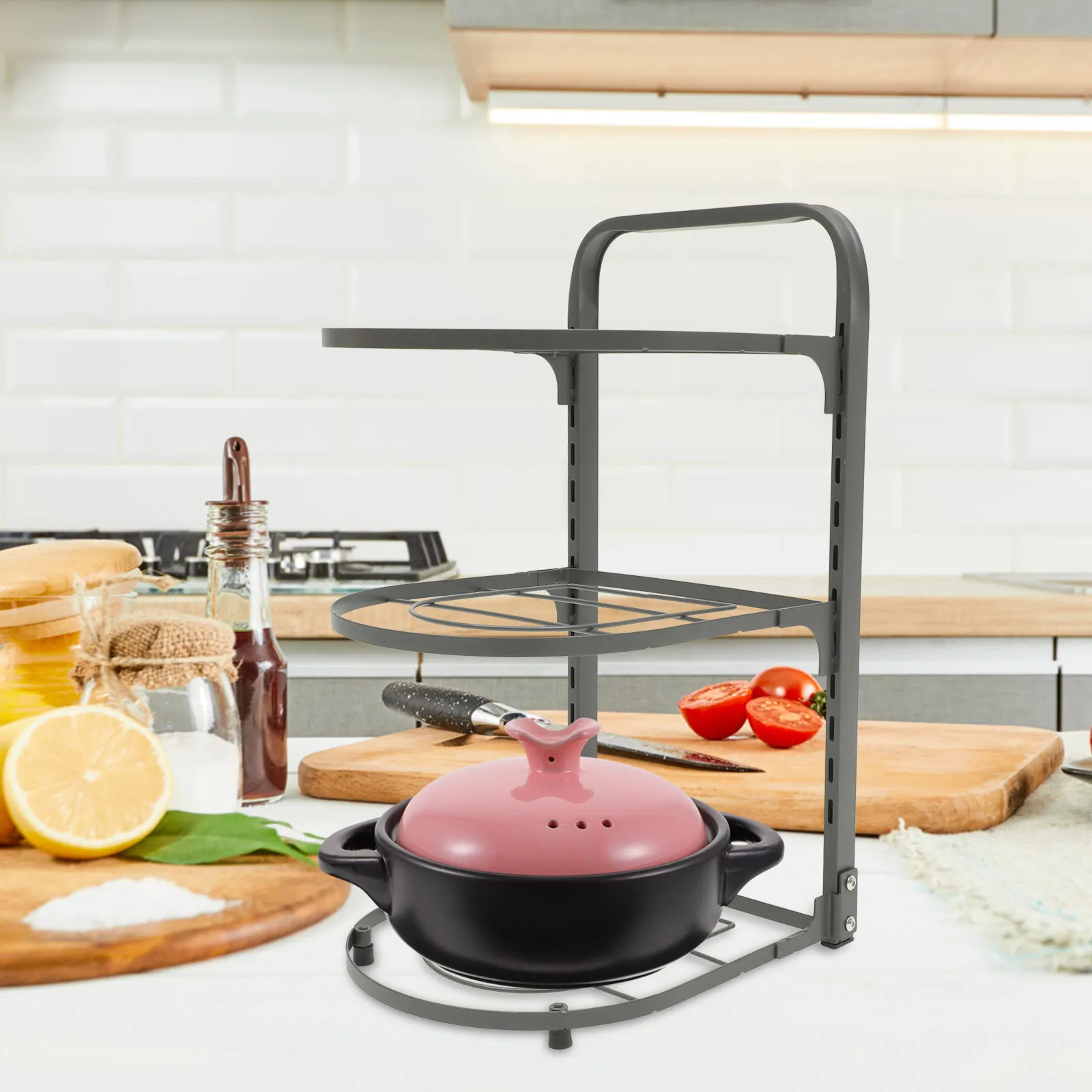 

Foldable Carbon Steel Kitchen Pot Rack Multi-Layer Drainable Pan Organizer For Under Sink Countertop Storage Household Storage