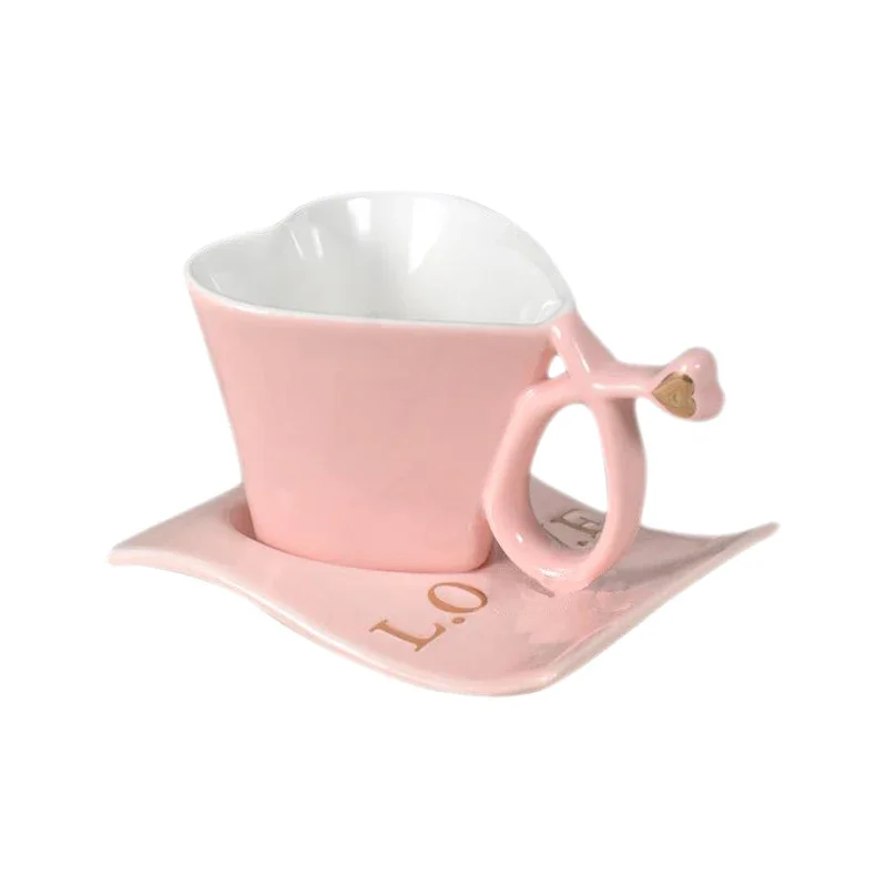 Wedding Couple Heart-shaped Ceramic Coffee Cup with  Spoon Milk Mug Christmas Gift Valentine's Day