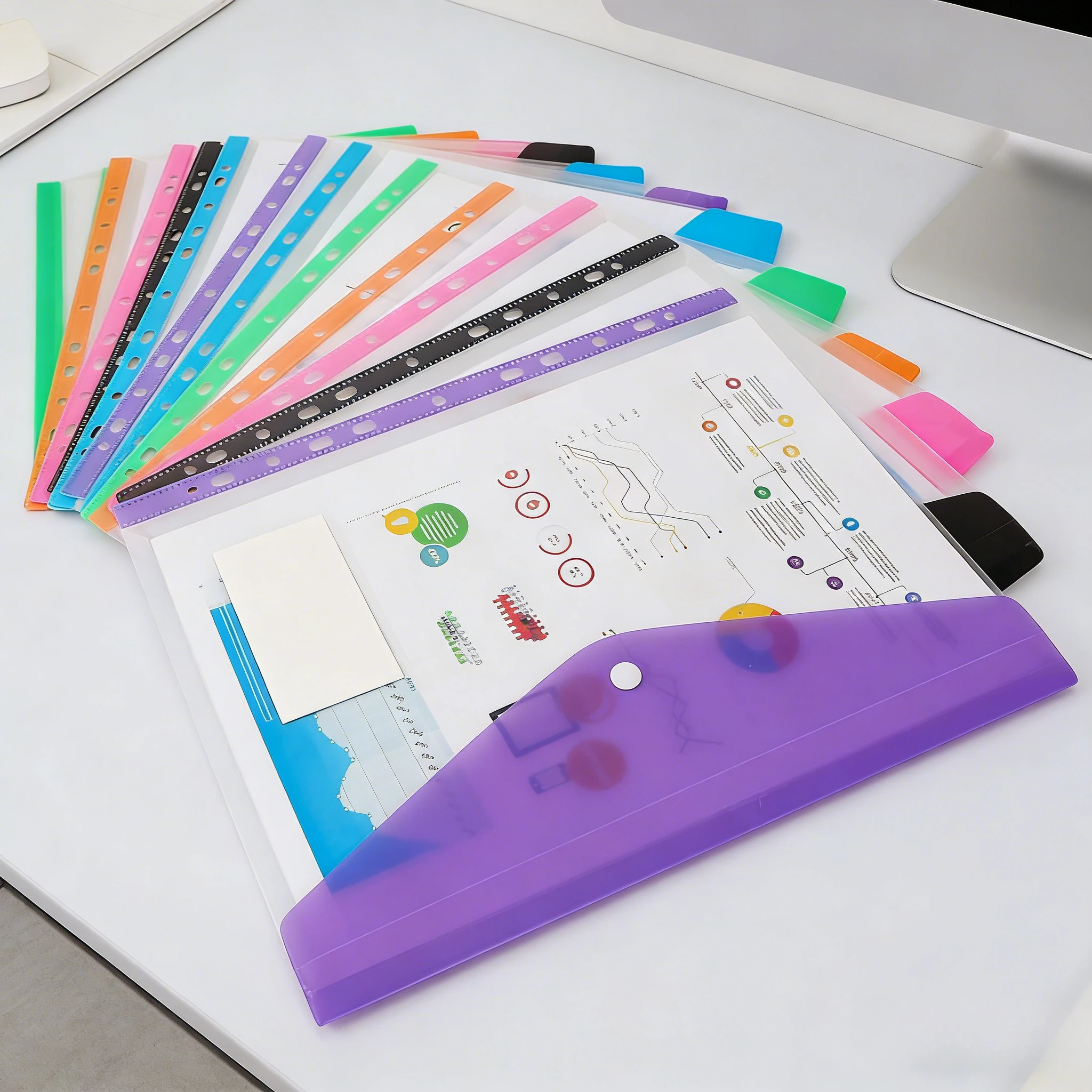 A4 Size 11 Holes Binder Pocket PP Document Bag Snap Button Organizer For Office Files And Data Storage