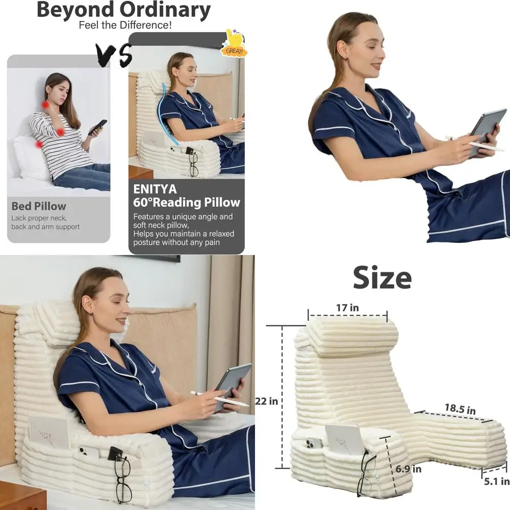 

Ergonomic Bed Backrest Pillow for Comfortable Sitting, Reading, and Relaxation in Ivory