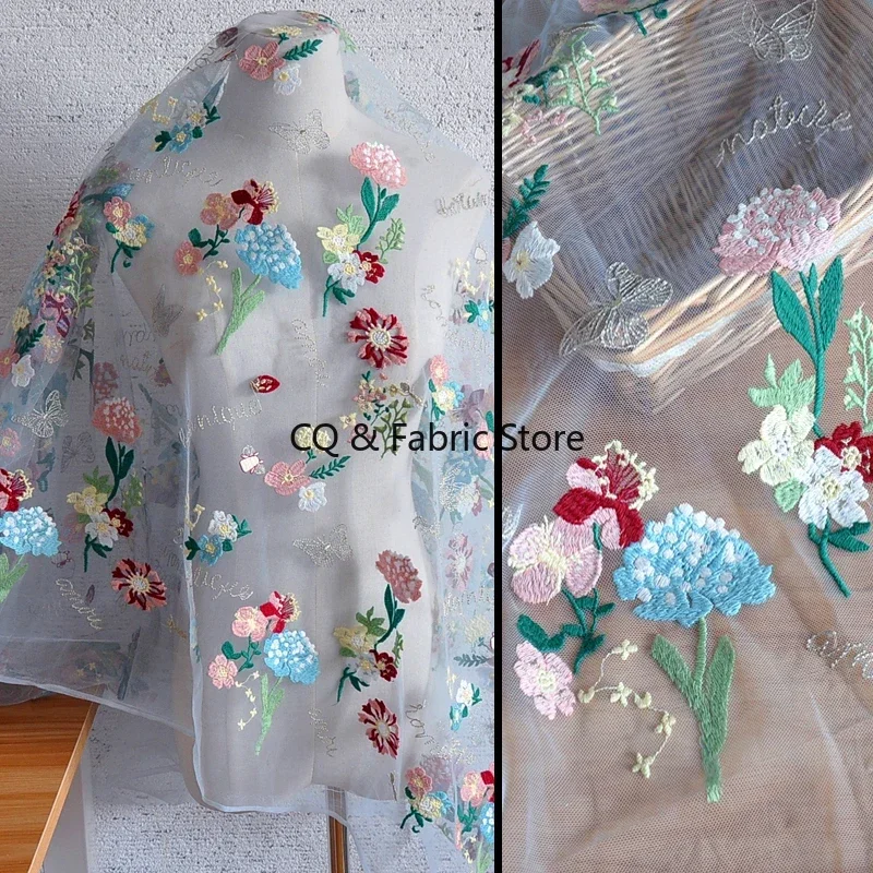 Tkanina z tiulu z haftem motylkowym, kwiatowym, morelowym, siateczkowym, koronkowa, do samodzielnego wykonania odzieży, spódnic, akcesoriów, ciężka, rozpuszczalna w wodzie.