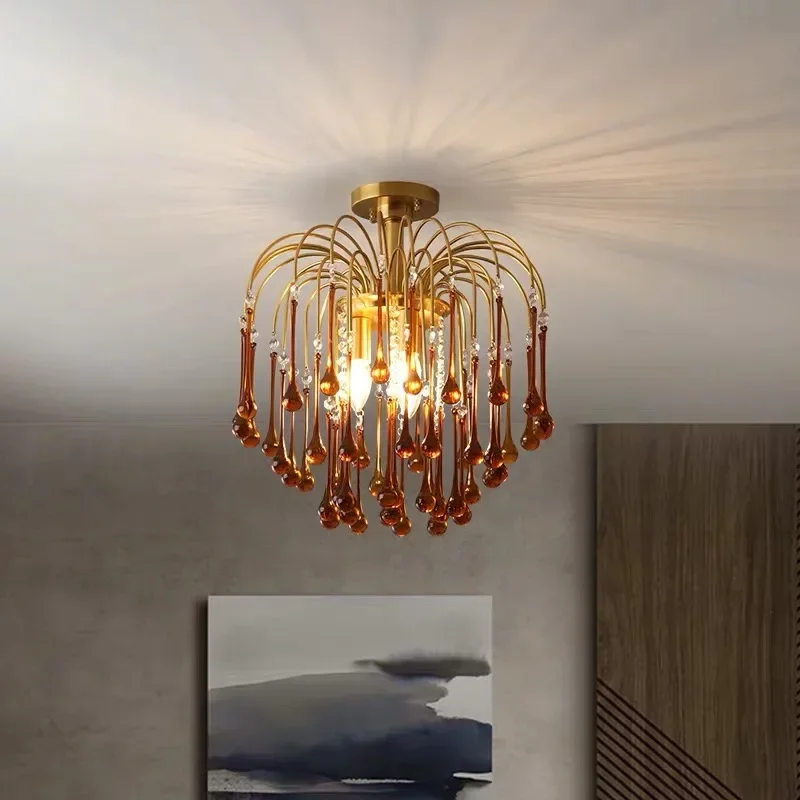 تصميم غرفة المعيشة الفرنسية مصباح من طراز قديم الفن زجاج الماء جميع الثريا النحاسية مطعم غرفة نوم مصباح غرفة الأميرة