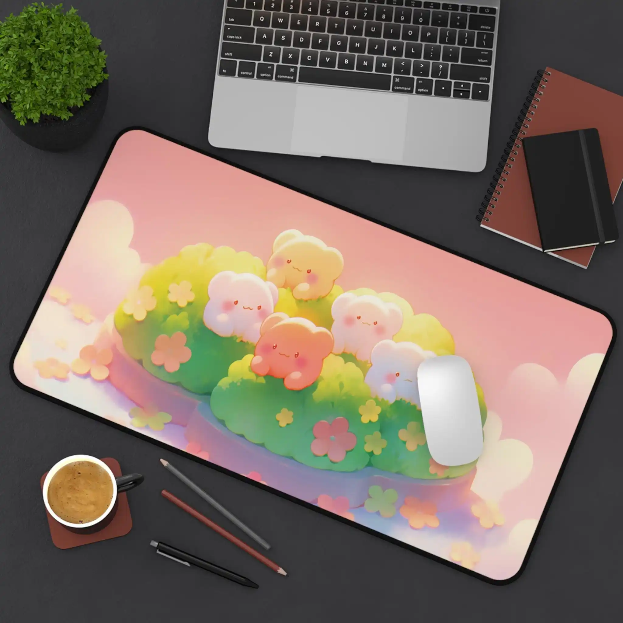 Cute Pastel Island Deskmat,anime Style,soothing Desktop Decoration,non-slip and Waterproof Deskmat,the Perfect Gift for A Friend