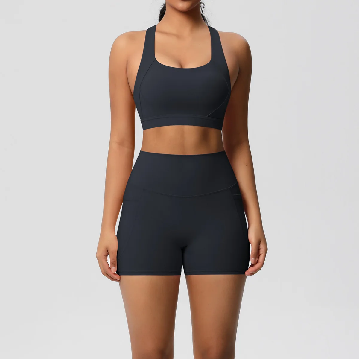 

MIML Women's Sport Bra Pocket Running Fitness Set Yoga Gym Two-Piece Set with Pilates Shorts Set Fitness Workout Womens Clothing