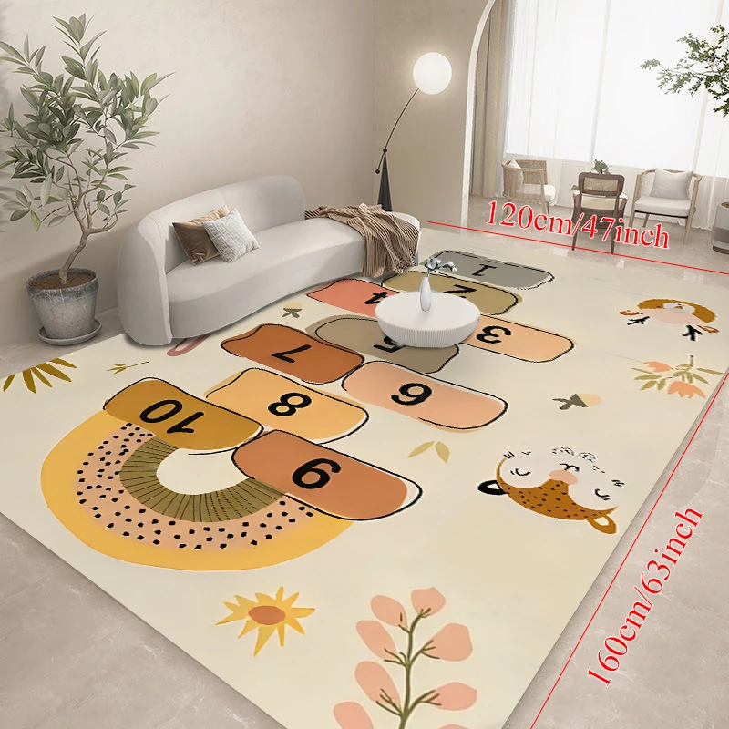 Cute Cartoon Animal Hopscotch Play Rug Educational Game Floor Mat Non-Slip Washable Carpet for Nursery Bedroom
