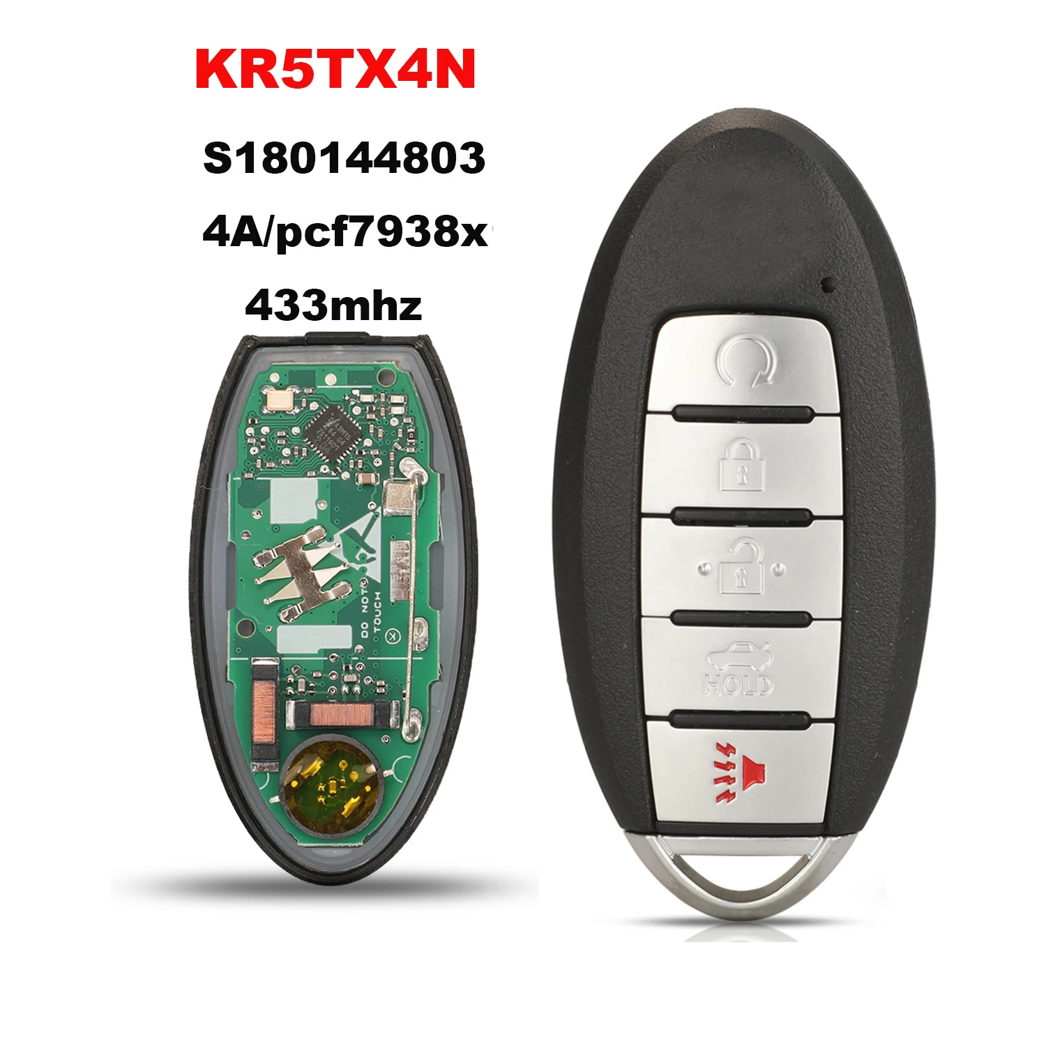 

jingyuqin New Remote Car Key For Nissan Altima 433Mhz 4A/pcf7938x Chip Keyless With Blade KR5TX4N S180144803 Full Key 5buttons