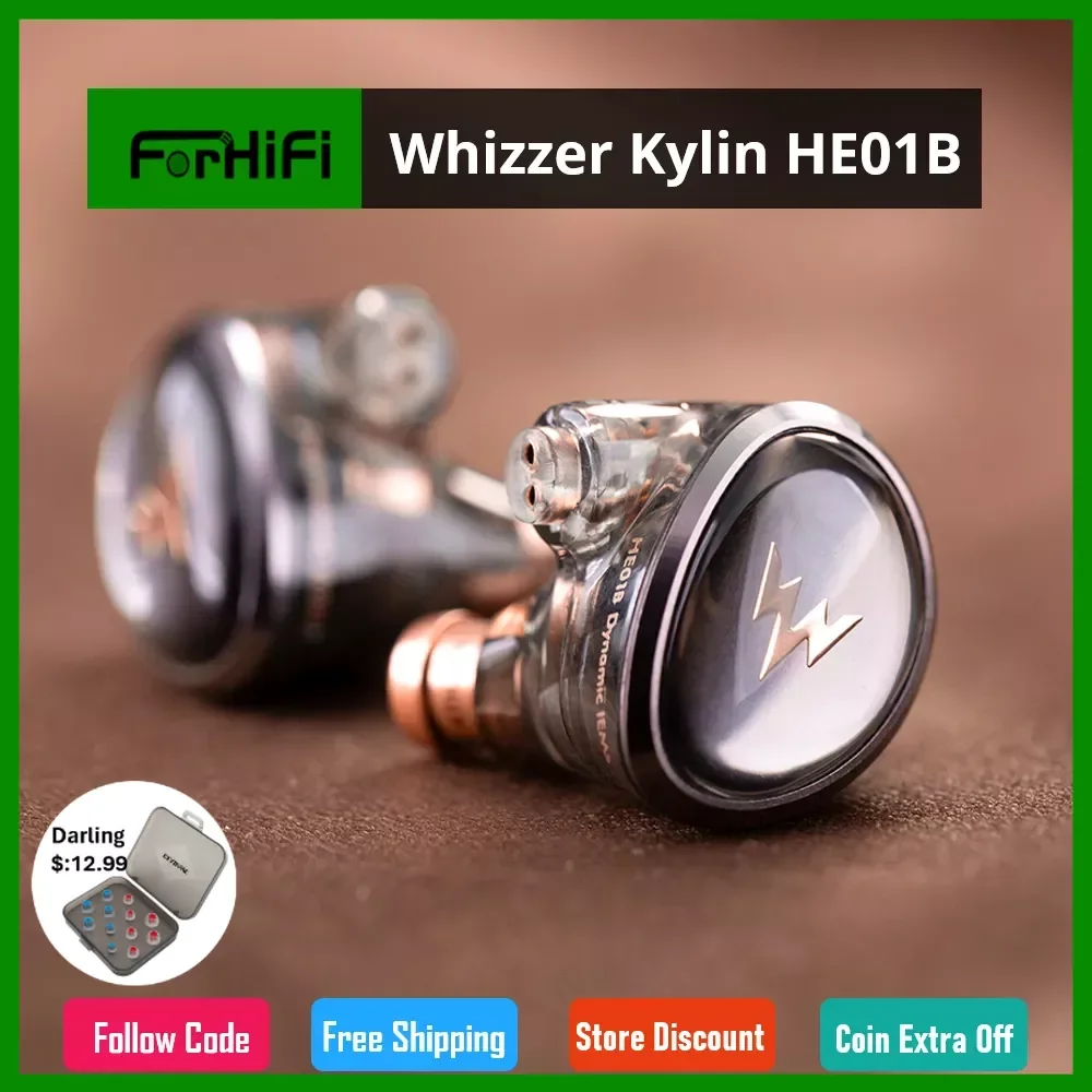 Whizzer Kylin HE01B PU + PEEK Composite Diaphragm Dynamic Driver(1DD) 5N Silver Plated OFC  Cables HIFI IEMs in-Ear Earphone