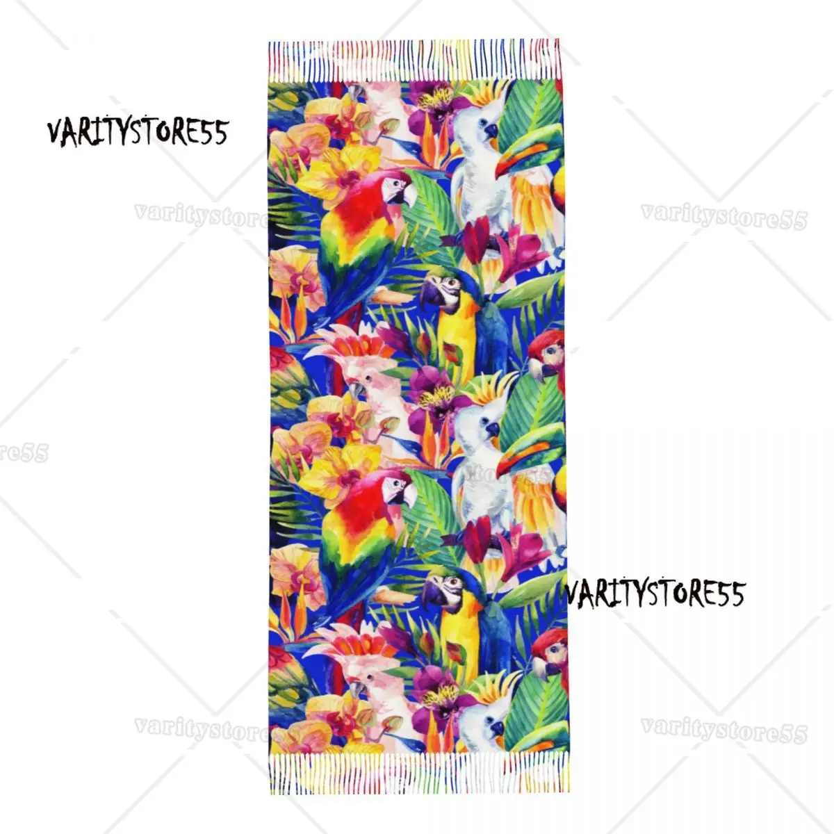 Watercolor Parrots Tropical Flowers Women's Tassel Shawl Scarf Fashion Scarf