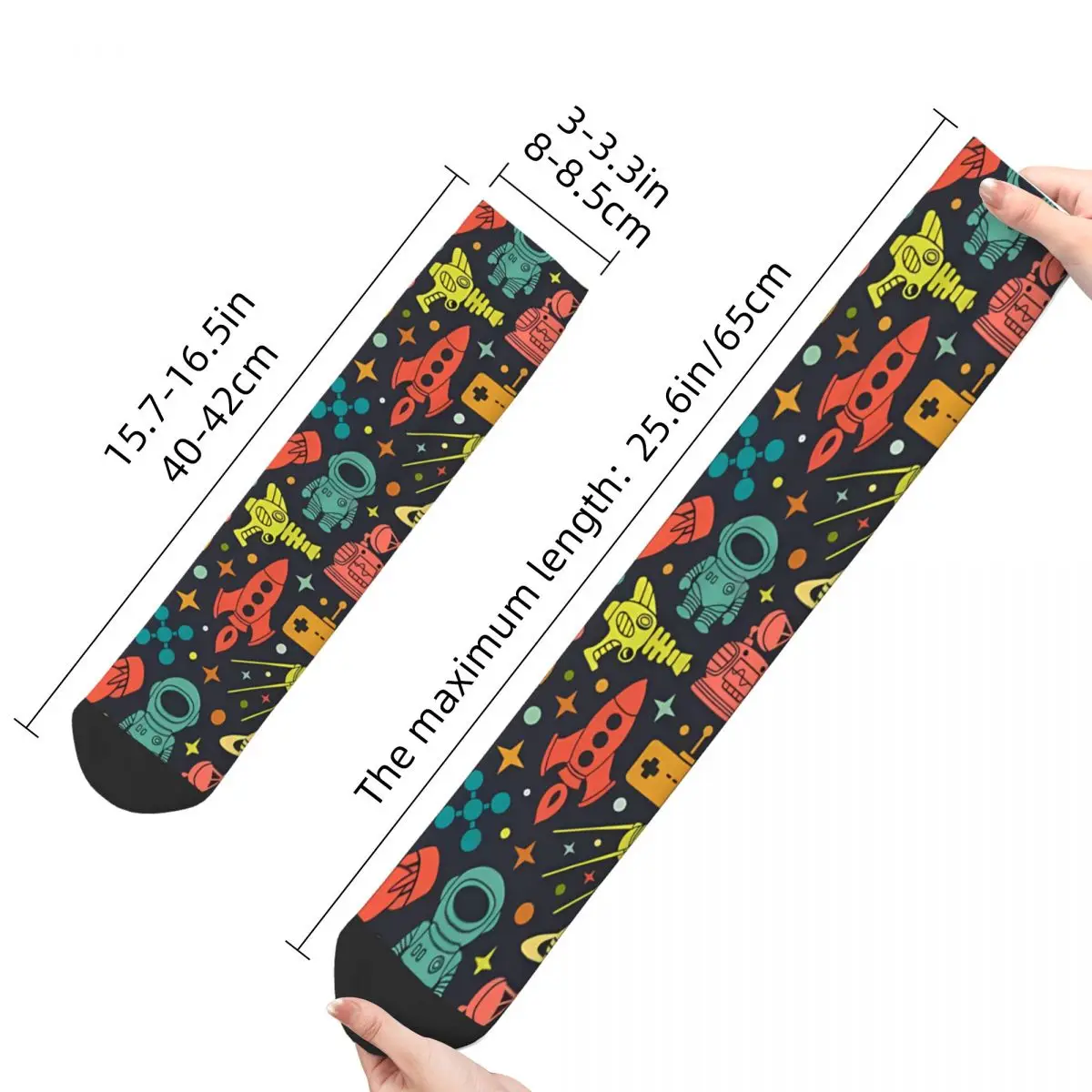 Funny Crazy Sock for Men Sci-fi Robots And Space Vintage Alien And UFO Pattern Breathable Pattern Printed Crew Sock Casual Gift