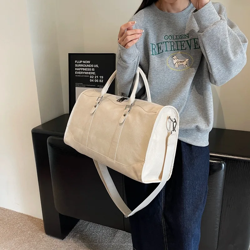 retro-travel-handbag-women's-lightweight-large-capacity-luggage-bag-short-haul-carry-on-fitness-bag-waterproof-pu-soft-surface