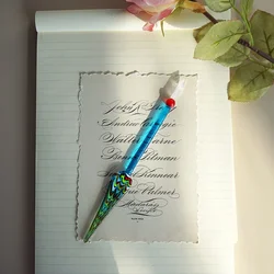 French J. Herbin Traditional Hand-made Glass  Dip Pen, Exquisite Peacock Feather Shape Pen