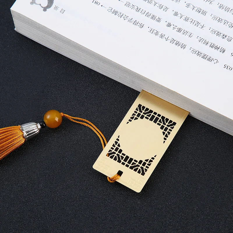 Chinese Style Hollow Brass Metal Bookmark Set Vintage Tassel Book Marker DIY Craft Gift Stationery