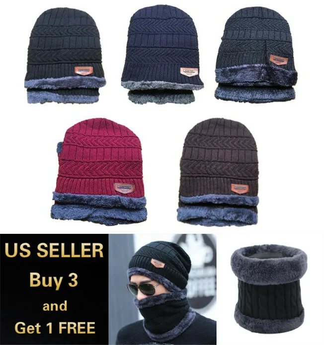 

Men's Women's Winter Beanie Hat Scarf Set Fleece Warm Baggy Slouchy Snow Ski Cap