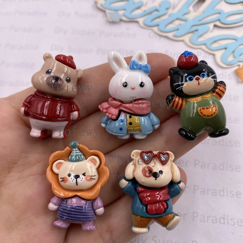 10PCS Resin Colorful Cartoon Rabbit Cat Lion Dog Bear Flat Back Stones Figurines Scrapbook DIY Embellishments Accessories Crafts