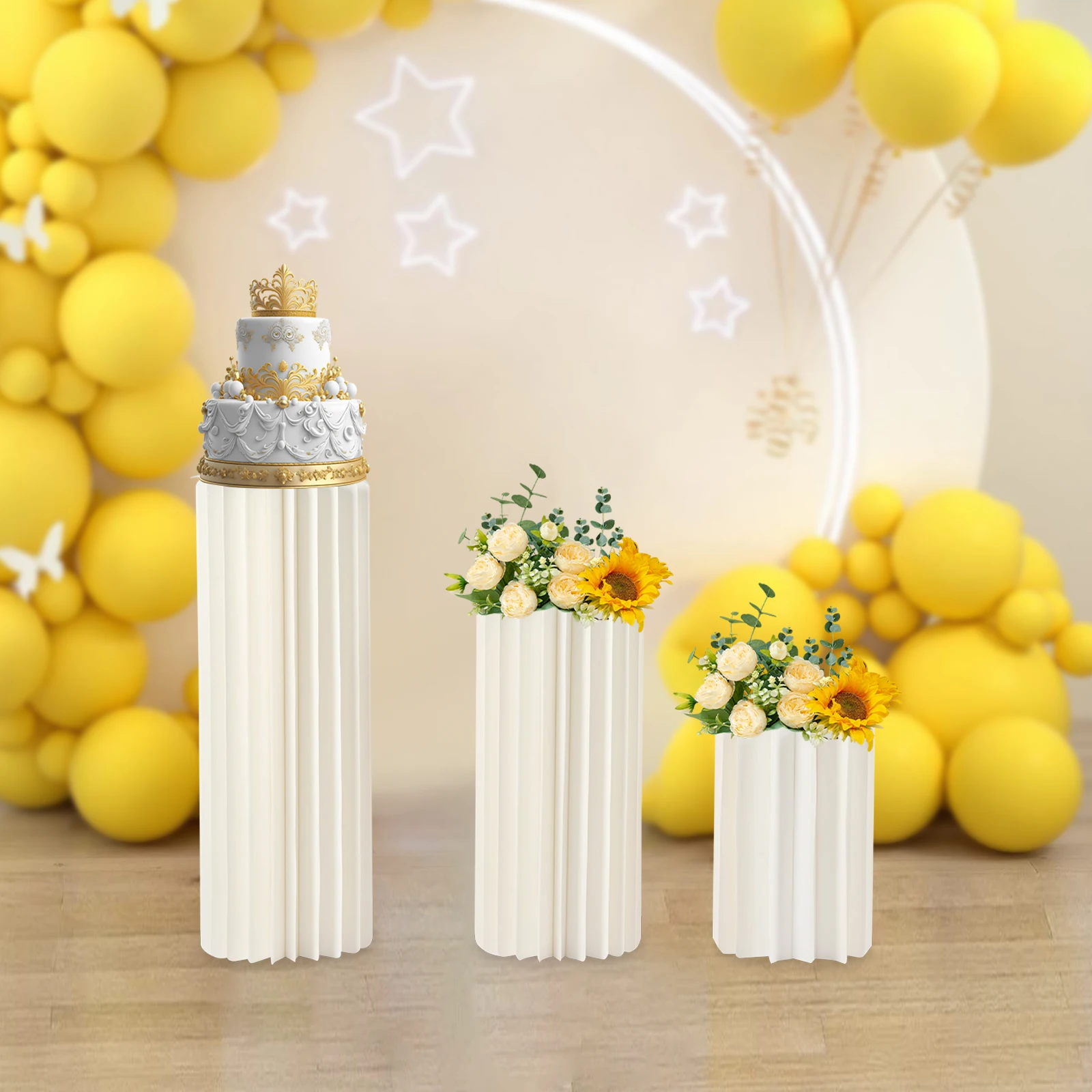 3Pcs Foldable Cardboard Flower Stands Wedding Centerpieces Cardboard Vases Round Pillars Pedestal Cake Stands for Wedding Party
