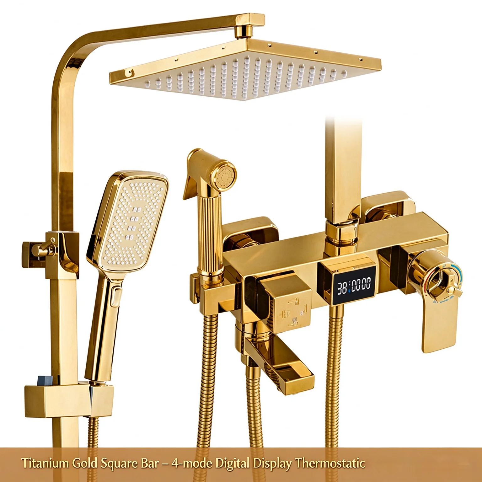 Gold Thermostatic Digital Bathroom Shower Set 9 Inch Rain Shower Head Quality Brass Hot Cold Digital Bathroom Shower System