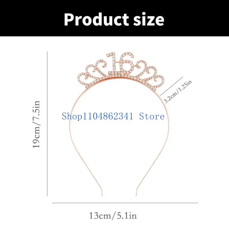 5asd Eye-catching 16th Birthday Crystal Crowns Heavy Duty Bright 16 Headpiece for Birthday Celebrations