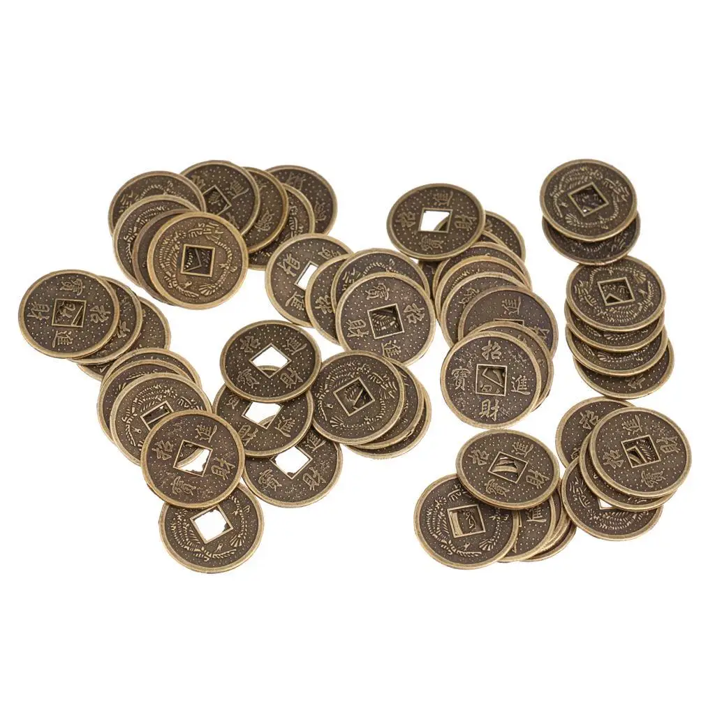 50 Pieces Feng Shui I-ching Coins Alloy Chinese Fortune Coin Souvenir Home Decoration 2cm/ 0.78inch