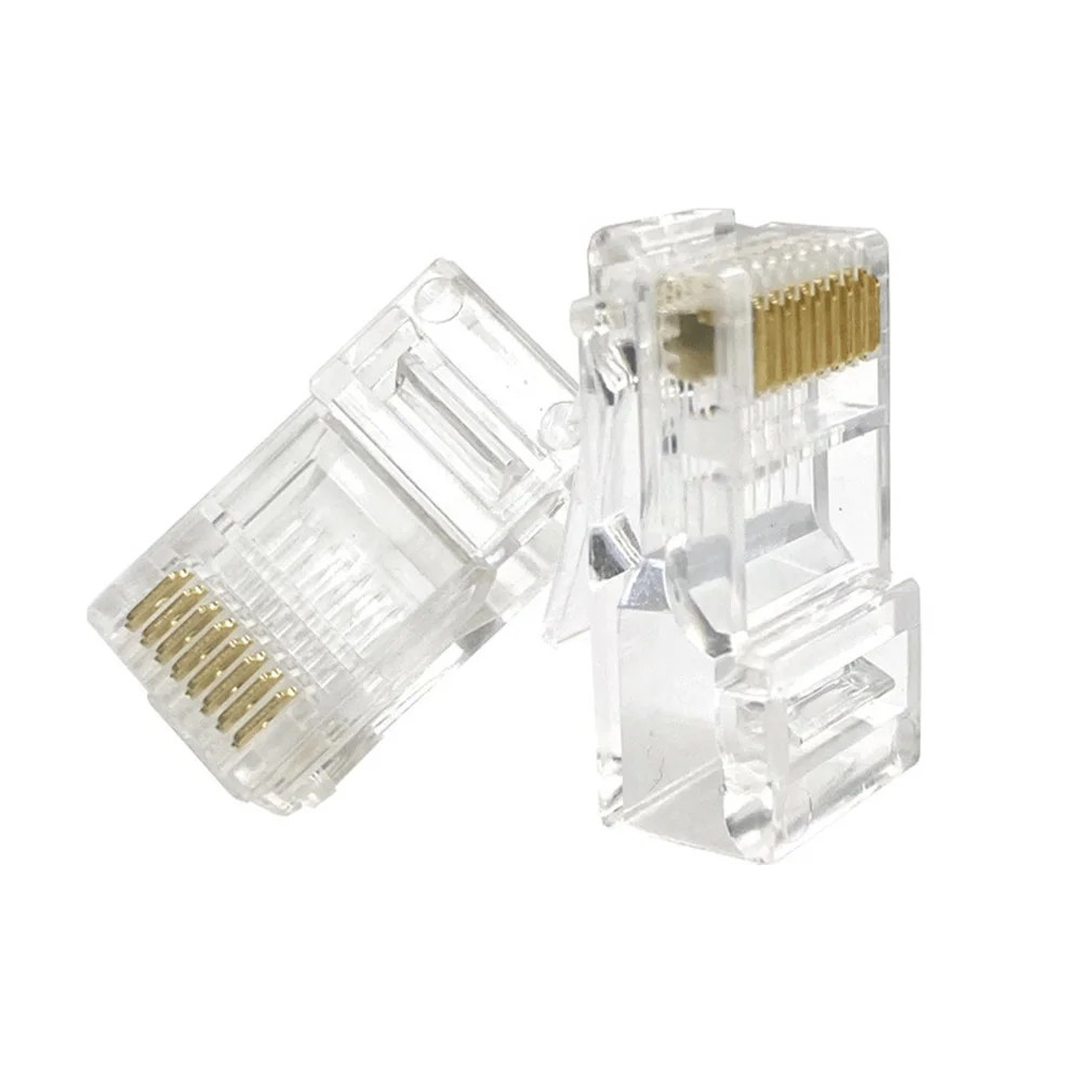 100PCS Network RJ-45 Lan Crystal Heads Cat5 Cat5e Gold Plated Network Cable 8P8C RJ45 Ethernet Connector Cables Module Plug