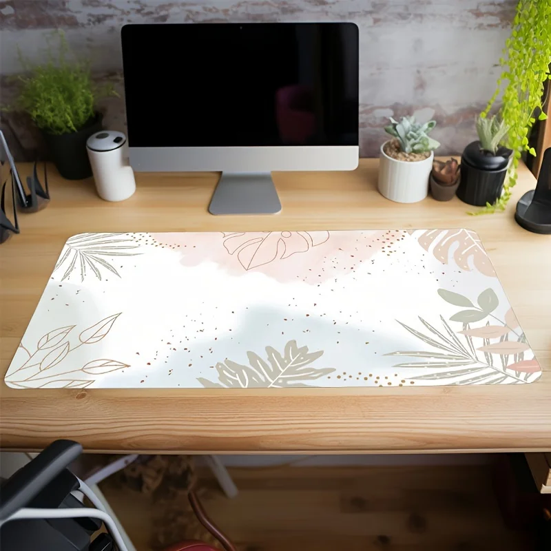 Large Desk Mat Boho Pastel Painting Green Plant Abstract Perfect Mousepad Desk Pad for Desktop Gaming Office Use by Girls Women