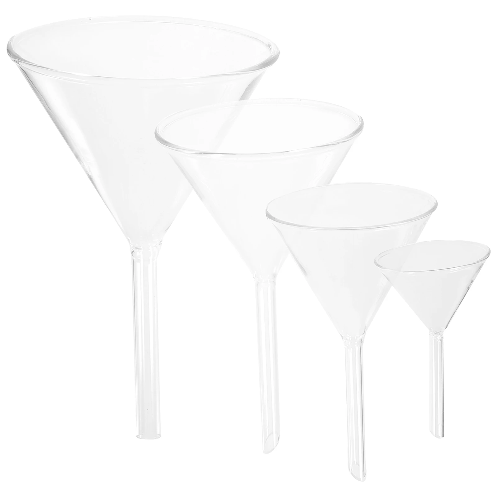 4 Pcs Laboratory Glass Funnel Set with Tube Funnels Large Diameter Short Stem Small Triangle