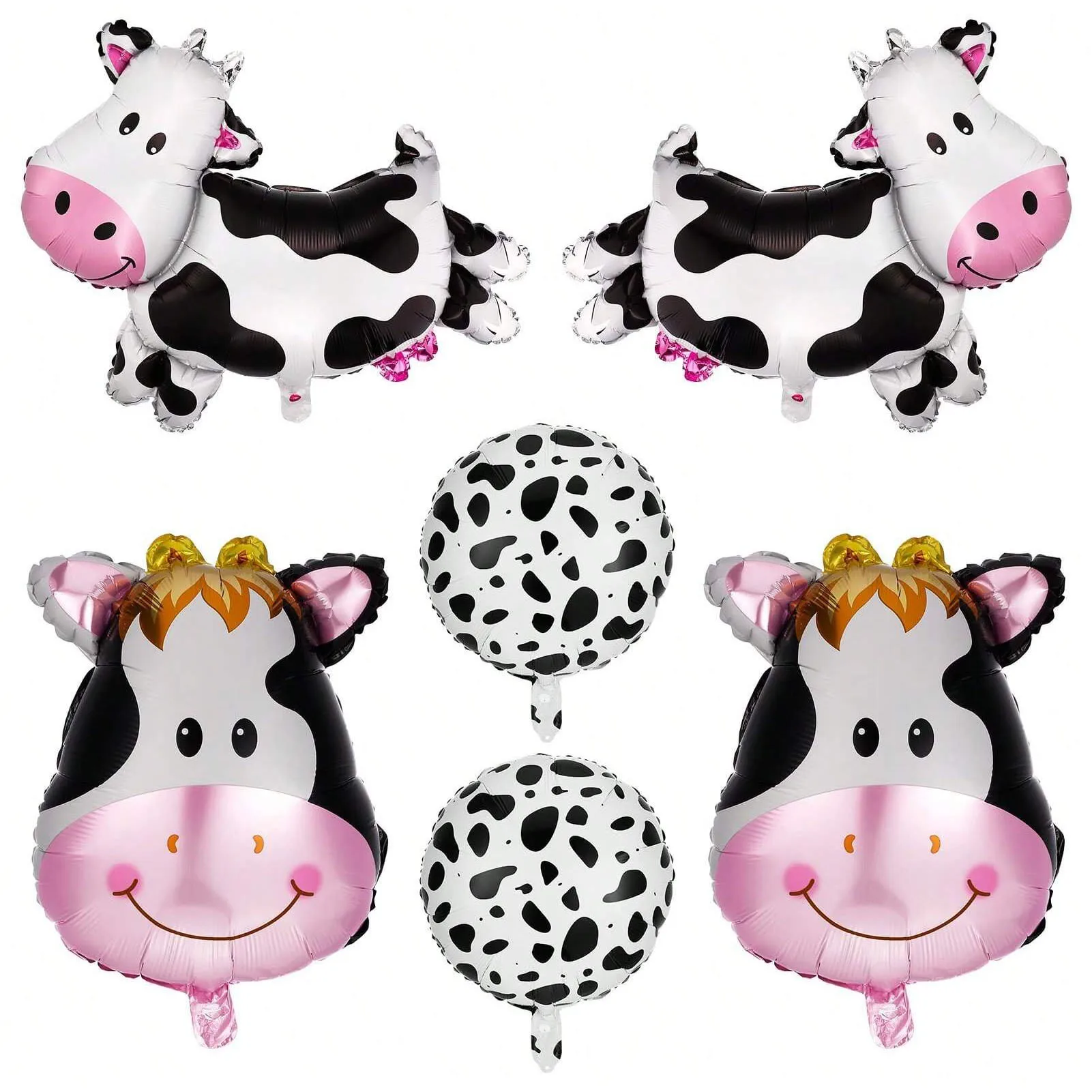 6er-Pack Kuhballons, Bullenkopf-Luftballons, Folienballons, Geburtstag, Bauernhoftier, Western, Cowboy, Mottoparty-Dekorationen